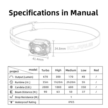 Linterna frontal Klarus HM3 - 670 lúmenes